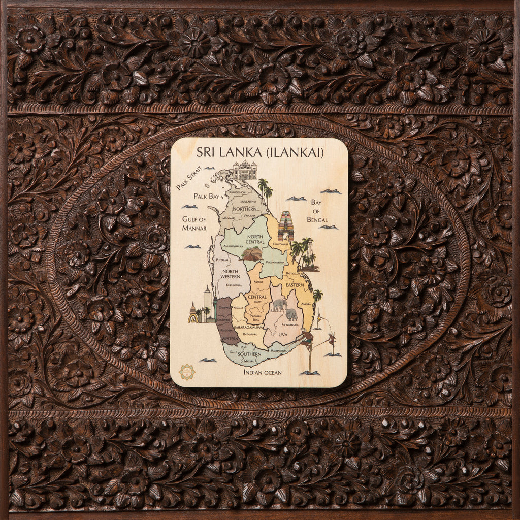 Sri Lanka (Ilankai, Eelam) Country Map Timber Tile + Matching Coloring In Card